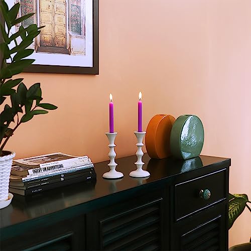 Rely+ White Metal Taper Candle Holders Set of 2 – 5.75" Decorative Candlestick Holders for Table Centerpiece, Home Décor, Dining Table, Wedding & Party Decorations - color: White