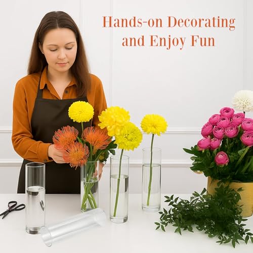 20 Pack 5.9" Tall x 1.8" Diameter Clear Glass Cylinder Vases - Multi-Use Flower Vase, Hurricane & Floating Candle Holders for Wedding Centerpieces, Home Decor, Table Displays (20) - size: 20 Pc(5.9" x 1.8")