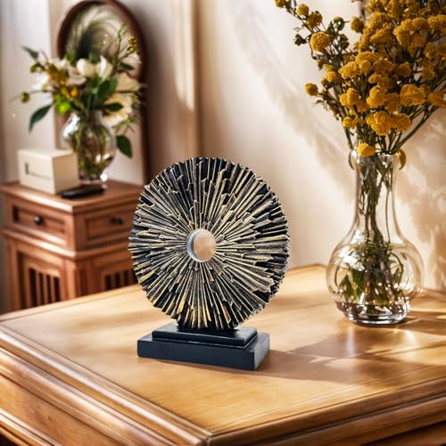 aboxoo Abstract Staute,Modern Decorative Home Decor,Office Desk Sculpture for Men,Creative Round Line Ornament for Bookshelf,Bedroom,Desktop,Dining Table(Copper Black)