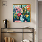 Art Remedy Vase Of Tropical Flowers Framed Flowers In Vase Paintings, 31.5" x 31.5", Gold Frame - color: Gold Frame, size: 31.5"L x 31.5"W