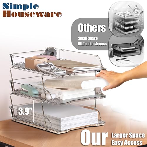Simple Houseware 3-Tier Crystal Clear Stackable Document Letter Tray Paper Organizer - Desk Organizer for A4/Letter Size Documents, File Sorter, Paper Holder, Office Desktop File Storage, Acrylic Look - color: Clear, size: 3-Tier