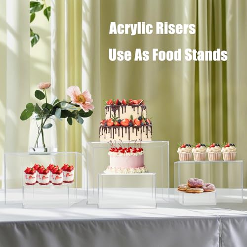 Clisela 3pcs Acrylic Cube Display Stands Box Risers with Hollow Bottoms, Food Risers for Buffet Table, Decorative Display Stand Shelf for Dessert Collectibles Jewelry Figures Show - Clear 6" 7" 8" - size: (6,7,8)"- Clear