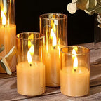 Eywamage 5 Pack Gold Glass Flameless Candles with Remote, Flickering Slim Tall LED Pillar Votive Candles Battery Included - color: Gold