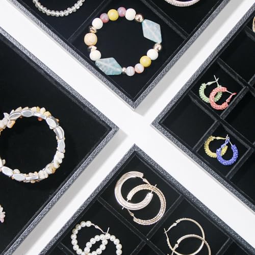 Jewelry Organizer Tray，Stackable Jewelry Drawer Organizer for Beads Rings Earrings Storage Display (Black, Empty Plate) - size: Empty Plate