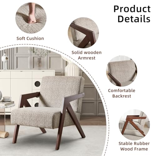 INZOY Mid Century Modern Accent Chair with Wood Frame, Upholstered Reading Armchair with Soft Linen Fabric, Accent Chair for Living Room Bedroom Apartment, Easy Assembly, Brown - color: Chenille Brown