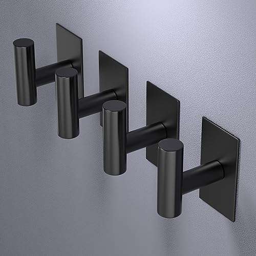 VAEHOLD Wall Towel Hooks, Heavy Duty Sticky Holder Waterproof Towel Hooks for Hanging Coat, Clothes, Closet Hook Wall Mount for Kitchen (Black, 2 Pack) - color: Black, size: 2 Pack