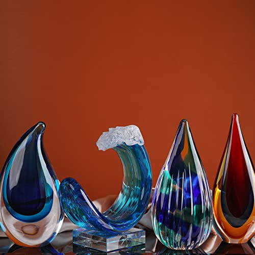 Yao Yuan Hand-Blown Glass Sculpture - Murano-Style Glass Statue and Figurine - Wonderful Gift, Green-Blue - color: Blue Green