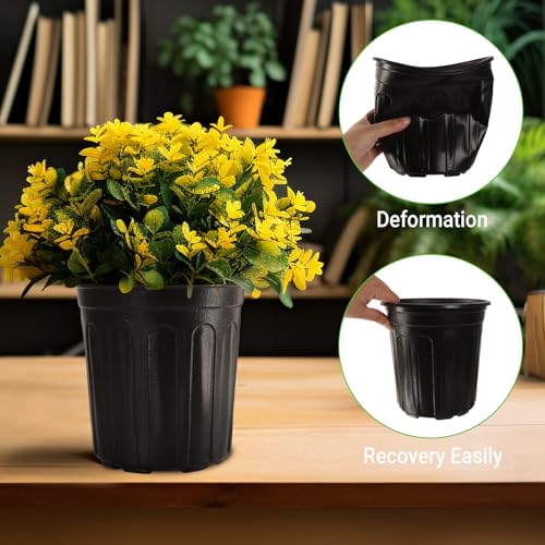 100 Pack 1 Gallon Flexible Plant Nursery Pots, Thickened Soft Plastic Plant Pots with 100Pcs Waterproof Plastic T-Type Plant Tags and 2Pcs/Set Transplanting Digging Mini Tools(Black) - size: 6.5 inch(100pcs)black