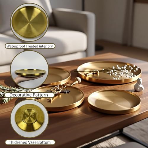 Gold Round Tray,Decorative Antique Bowl,Stainless Steel Fruit Bowl for Entryway Table Kitchen Counter,Jewelry Dish Candle Plate for Home,Dining Table,Shoe rack Decor (Gold, 9.06) - size: 9.06