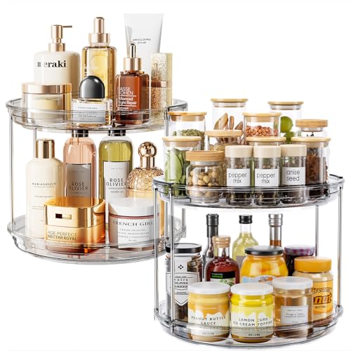 LAMU 2 Pack 2 Tier Lazy Susan Turntable Organizer 10.6'' Rotating Spice Rack Organization for Cabinet, Kitchen, Pantry, Countertop, Bathroom, Vanity, Medicine Cabinet Organizer, Grey - color: Gray, size: 10.6in 2 Pack