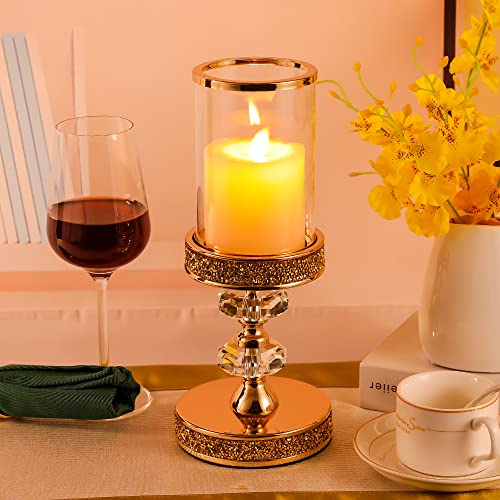 Candle Holder, Pillar Candle Holders, Crystal Candlesticks Holder for Wedding, Parties, Events, Chirstmas,Home Decor, Table Centerpieces CH028D (M) - size: Gold ( M )