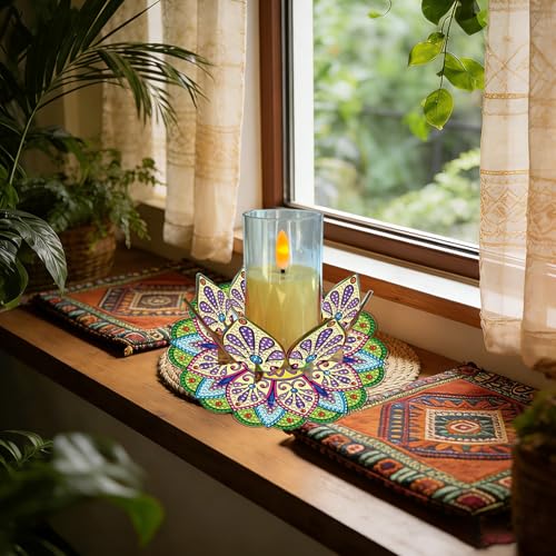 DIY Diamond Art Painting Candlestick Holders 5.71in Mandala Flower Shape Desk Candle Tray Tabletop Ornaments for Wedding Ramadan Party Home Table Centerpiece-Mandala13 - color: Mandala13