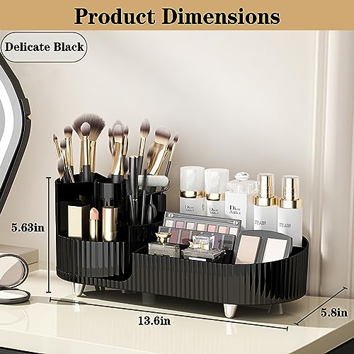 Rotating Makeup Organizer for Vanity with Brush Holder, Cosmetic Makeup Storage Organizer, Large Spinning Makeup Skincare Organizer, Countertop Makeup Perfume Organizer, Lotions Display Case (Black) - color: Black
