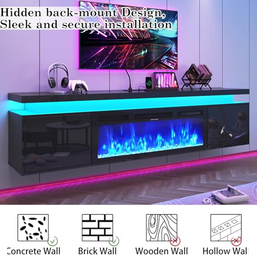 80" tv Stand w/ 40" Fireplace Up to 90" TVs,High Gloss LED Fireplace TV Stand Entertainment Center for 75/80/90 inch TV, Modern Media TV Console Cabinet for Living Room,Black - color: Black, size: 80" TV Stand with 40" Fireplace