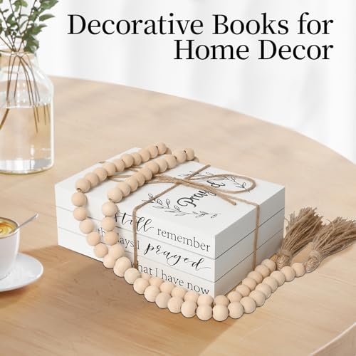 Decorative Books for Home Decor, Faux Books for Decoration, Rustic Farmhouse Decor, Fake Books with 52in Wood Beads Garland, Book Decor for Living Room Coffee Table (Prayed) - color: Prayed