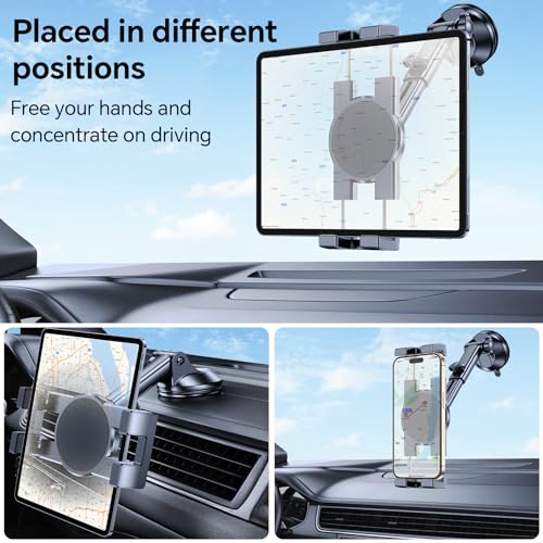 Tablet Holder for Car ipad Holder for Car【Windshield+Dash】Suction Cup ipad Mount for Truck Stand【360° 】Tablet Car Mount soporte para tableta para auto for All 4.7"-12.9" Apple iPad Samsung Galaxy Tab