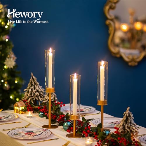 Hewory Gold Candle Holders - 6Pcs Brass Hurricane Candlestick Holders with Glass Candle Cover for Wedding Table Centerpiece Christmas Decor - color: Matte Gold, size: 6pcs