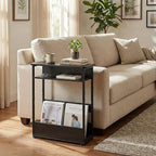 Narrow Side Table,3-Tier Slim End Table with Storage Shelf,Modern Sofa Table Thin Side Table for Narrow and Small Spaces, Skinny Bedside Table Small Nightstand with Magazine Rack Space Saving/Black - color: Black