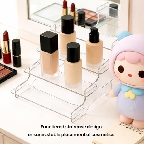 4 Tier Compact Acrylic Display Risers for Perfume, Cupcakes, Figurines – Clear Tiered Tray Stand for Decorative Organizing, Party, Holiday 8.27 IN