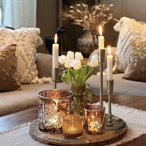Rustic Cast Iron Taper Candle Holder - Set of 3 Vintage Candle Stands, Candlestick Holders for Wedding, Dining, Party Décor (Antique Brass) - color: Antique Brass