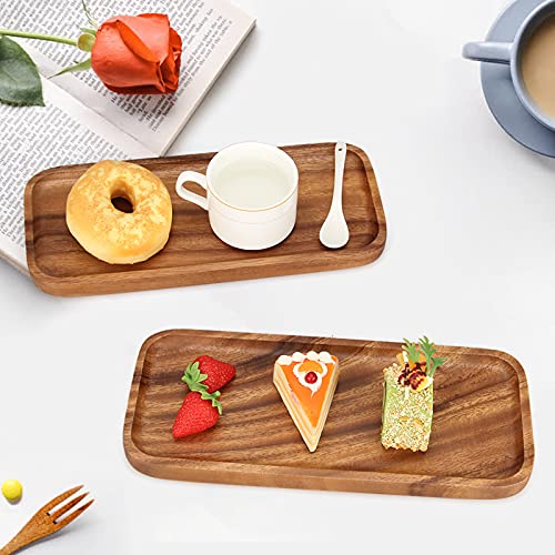 2 Pcs Small Rectangular Wooden Tray Decorative Acacia Wood Appetizer Cheese Plates Small Sandwich Dessert Trays Rectangle Serving Platter for Decor Snacks Plate Food Dish Charcuterie Boards - size: 12 x 6 inch