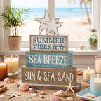 Yuntau 4 Pcs Summer Beach Decorations for Home Beach Tiered Tray Decor Starfish Coastal Rustic Starfish Wooden Block Table Sign Stacked Book Nautical Table Centerpiece for Farmhouse Office Desk Shelf - style: Retro Starfish