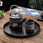 River Round Wood Serving Tray, Solid Wooden Decorative Tray Non-Slip Tea Coffee Table Tray Snack Plate Food Meals Serving Tray with Raised Edges for Home Decor Kitchen Restaurant(11.8inch/30cm, Black) - size: 11.8"