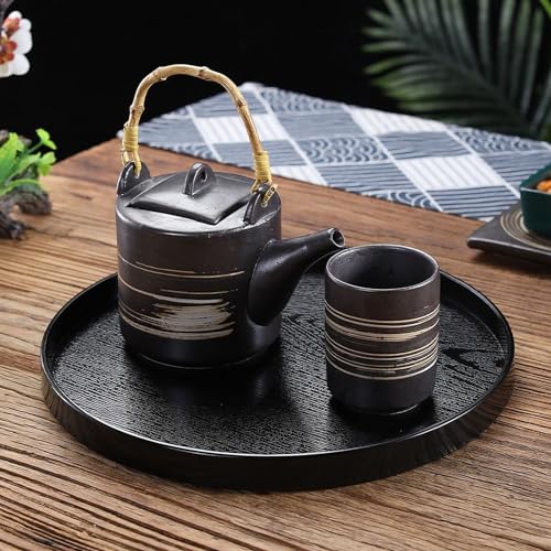 River Round Wood Serving Tray, Solid Wooden Decorative Tray Non-Slip Tea Coffee Table Tray Snack Plate Food Meals Serving Tray with Raised Edges for Home Decor Kitchen Restaurant(11.8inch/30cm, Black) - size: 11.8"