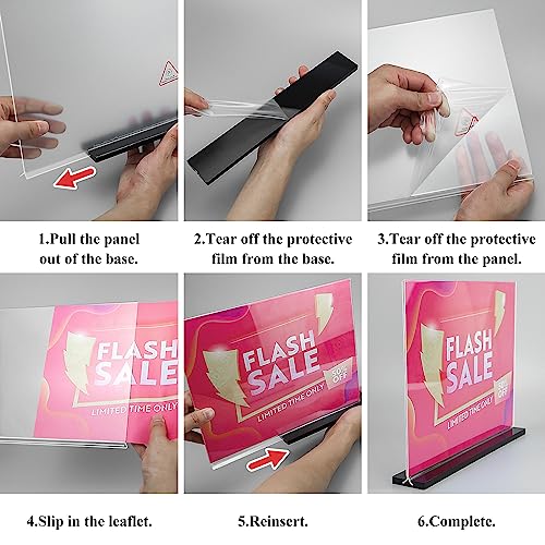 Acrylic Sign Holder 11x8.5 '' Horizontal T-Shaped Clear Double-Sided Table Menu Stands Plastic Picture Frames Display Desktop Display Holders for Wedding Table,Restaurant Signs,Office, Store,6 Pack - size: Horizontal 6 Pack 8.5x11