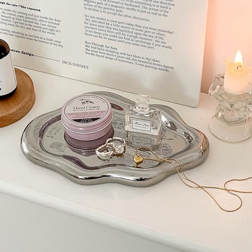 Ceramic Jewelry Dish for Women, Jewelry Tray Trinket Dish, Cloud Jewelry Holder Plate, Watch Keys Tray Ring Dish Holder for Mother's Day/Christmas/Thanksgiving/Birthday Gift(Silver) - color: Silver