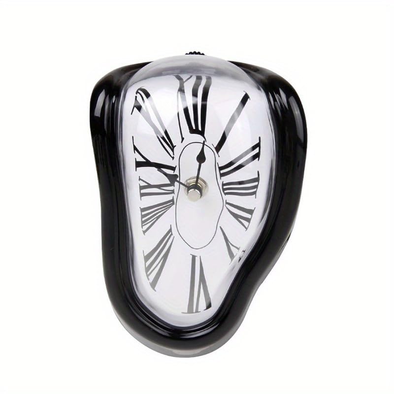 TIMEACT Melting Clock Dali Melted Clock Gift Decor Art Inspired Wall Clock Twisted Shelf Hanging Surrealist for Decorative Shop Office Home Desk Roman (Black) - color: Black