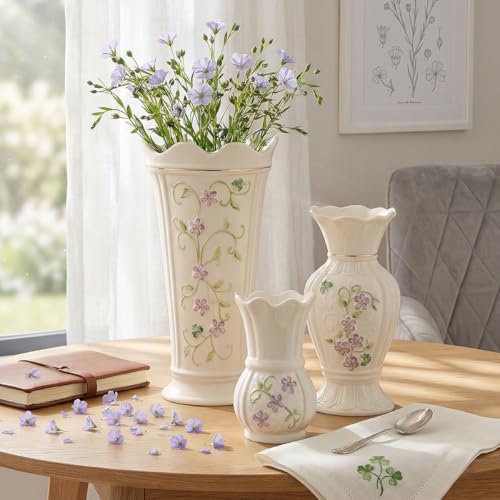 Belleek Irish Flax Vase - White Flower Vase Handcrafted Fine Parian China Irish Decor, 3.5" W x 7" H - size: 7-Inch