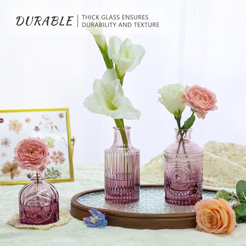 SUPMIND 12pcs Glass Bud Vase Set, Small Purple Flower Vases for Centerpieces in Bulk, Mini Vintage Vase for Wedding, Home,Table Decoration - color: Purple, size: 12Pcs