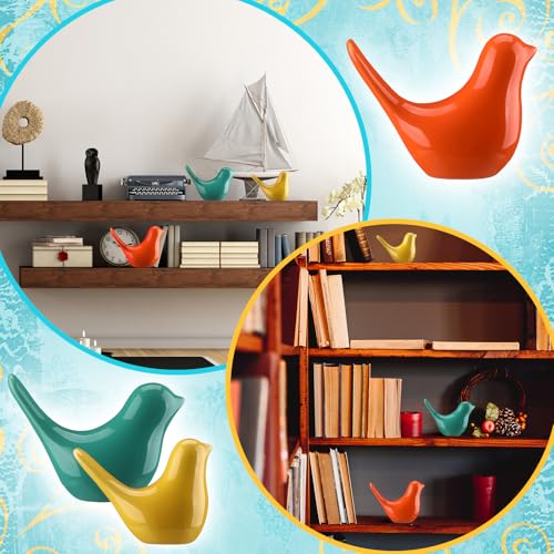 AceOrbit 3pcs Mid Century Modern Decor Medieval Table Decor Ceramic Birds Orange Blue and Yellow Ceramic Birds for Home Office Table Desktop Bookshelf Mantelpiece Shelf Centerpiece - style: Classic