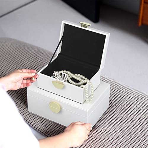HofferRuffer Faux Leather Jewelry Boxes, Decorative Boxes Storage Accessory Organizer with Gold Hardware Decor, Classic Vegan Leather Set of 2 Pieces (White) - color: White