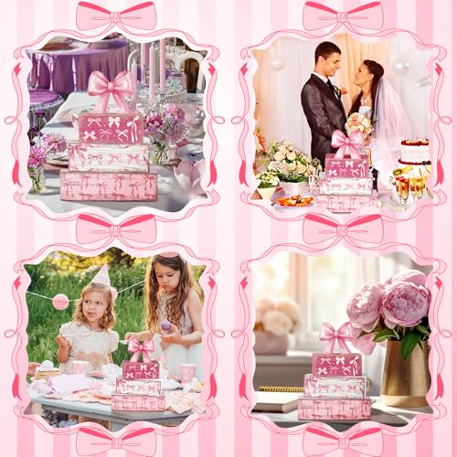 Conelist 4 Pcs Pink Bow Room Decoration Galentines Coquette Gift Pink Bow Block Sign Centerpiece for Table Gift for Teen Girl Birthday Bachelorette Bridal Wedding Baby Shower Valentines Party Supplies - style: Pink Bow