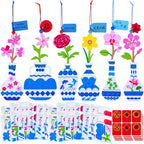Winlyn 24 Sets Chinese New Year Decorations DIY Ming Vase with Flower Ornaments Craft Kits Peony Orchid Flower Foam Stickers Arts and Crafts for Kids Asian Oriental Classroom Activities Party Favors
