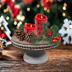 dwellington White Wash Round Display Wood Riser, 8.25” Shabby Chic Pedestal Tray Decor with Beads, Farmhouse Display Stands for Small Items in Coffee Bar, Bathroom, Kitchen Island