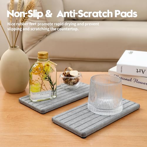 Razborci 2PCS Instant Dry Diatomite Stone Counter Makeup Tray Organizer, Fast Drying Caddy Kitchen Sponge Holder Mat, Bathroom Vanity Toothbrush Bottle Dispenser Soap Dish Rack, Light Gray, 8"x 3.8" - color: 2pcs - 8"x 3.8" - Light Gray