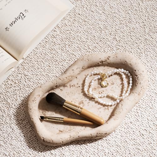 Cloud-Shaped Resin Jewelry Tray, Beige Travertine Vanity Tray for Bathroom Countertop, Trinket Candle Dish, Perfume Holder, Decorative Ottoman Tray for Home Decor Coffee Table Dresser - style: Cloud shaped