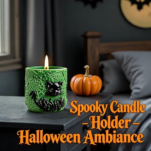 1Pc Gothic Black Cat Jar Silicone Mold 3D Spooky Spiderweb Resin Mold for Epoxy Casting, Concrete DIY Makeup Brush Holder Succulent Planter Pen Cup Candle Handmade Halloween Gifts Home Decor - color: Cat Resin Mold