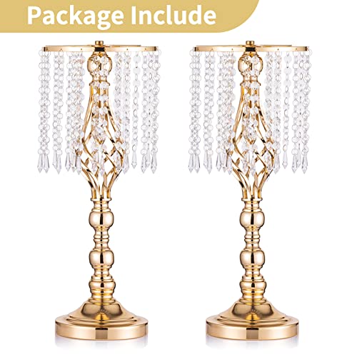 2 Pcs 19.3 inches Gold Centerpieces Table Tall Crystal Flowers Stand Wedding Road Lead Flower Holders Crystal Chandelier Metal for Reception Tables Supplies - color: Gold, size: Medium - 2 Pcs