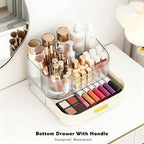 Makeup Organizer Countertop with 360 Rotating Brush Holder, Make Up Organizers For Vanity With Drawer, Bathroom Countertop Skincare Organizer And Storage - size: 2-layer