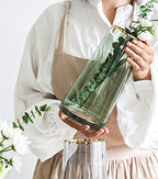 10“ Green Glass Vase with Gold Mouth for Centerpieces Home Wedding Decoration - size: Large