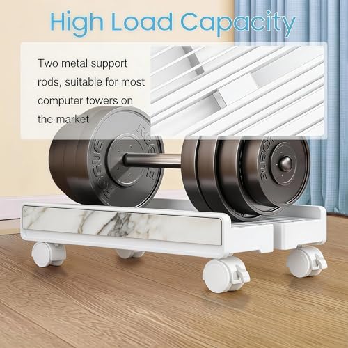 Adjustable Mobile Computer Tower Stand, Ventilated CPU Stand with Locking Caster Wheels, Fits Most Computer Towers, Under Desk Floor PC Cart, Universal PC Holder for Office, Students & Gamers (White) - color: White