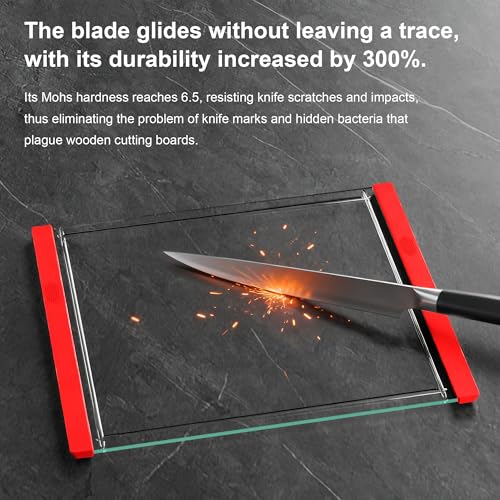 Tempered Glass Cutting Board Set for Kitchen Counter - Dishwasher Safe with Juice Grooves, Non-Slip Silicone Edges & Beveled Grip - 16"x12" & 12"x8" Serving Tray (Red-2PCS) - color: Red-2PCS