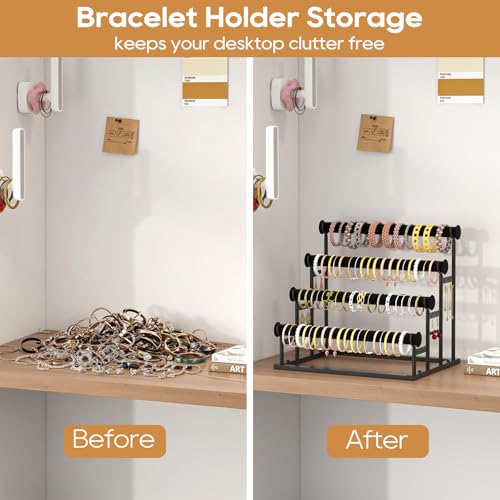 ORLESS 4 Tier Bracelet Holder, Detachable Velvet Jewelry Display Stand, T-Bar Necklace Storage Organizer Display Stand, Metal Bracelet Holder Display for Bangles Watch Bracelets Scrunchies(Black) - color: Black