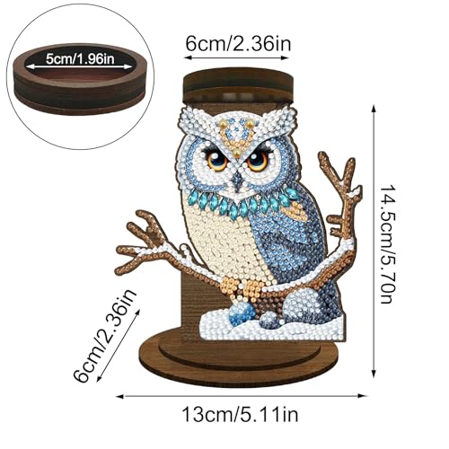 ARTopet DIY Diamond Art Painting Candlestick Holders Wooden Desk Candle Holder Ornament Double Sided Diamond Tabletop Ornaments for Home Decor-Owl - color: Owl