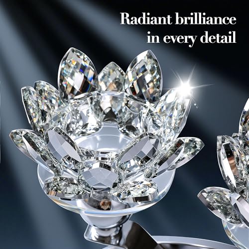 Crystal Candle Holders Lotus Candelabras, Silver Arch Candlestick, Centerpiece Table, Home Hecor for Wedding, Dinning Room, Coffee Table, Kitchen, Living Room (26.7cmL, Tealight Candle) - color: Silver, size: 3-Arm