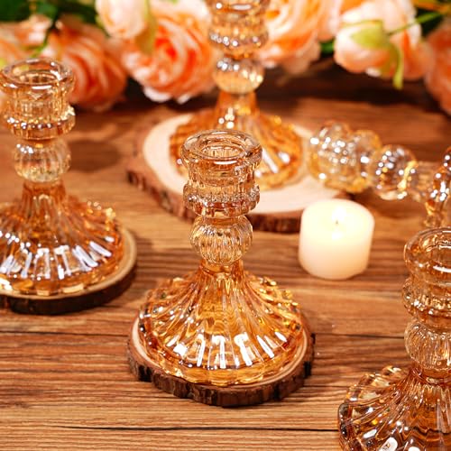 Maxcheck Set of 6 Candlestick Holders Taper Glass Candle Holder Decorative Candle Stand for Wedding Christmas Party Table Centerpiece Anniversary Festival Home Decor(Amber) - color: Amber